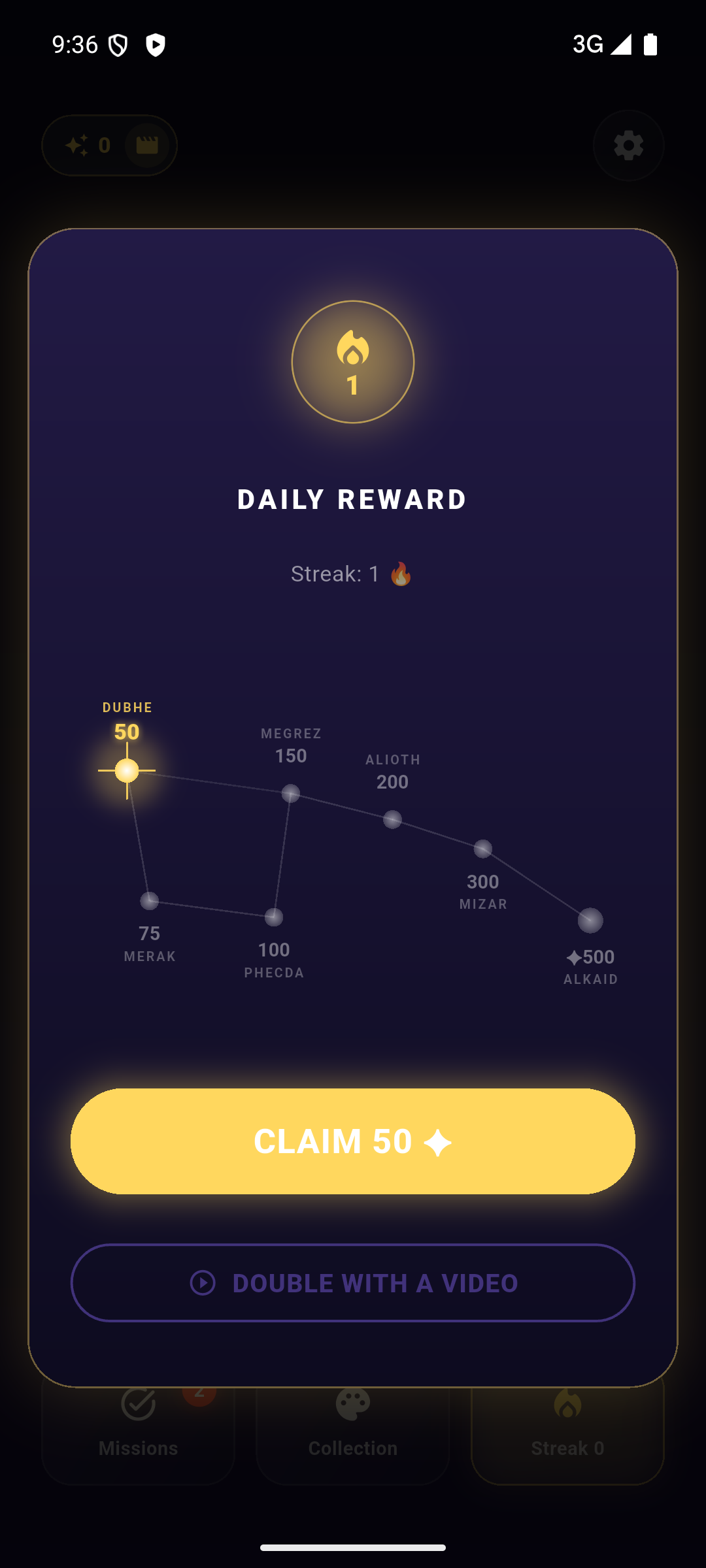 Daily reward constellation streak